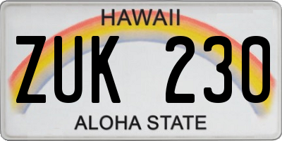 HI license plate ZUK230