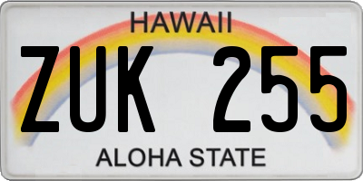 HI license plate ZUK255