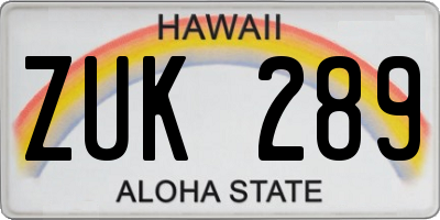 HI license plate ZUK289