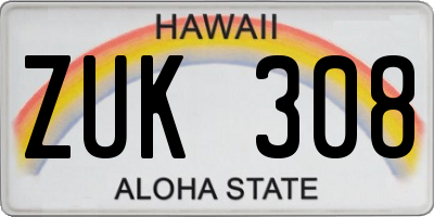 HI license plate ZUK308