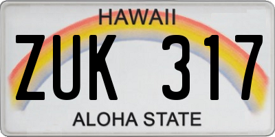 HI license plate ZUK317