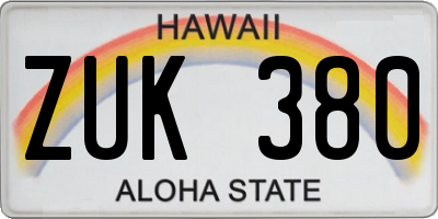 HI license plate ZUK380