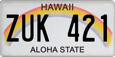 HI license plate ZUK421