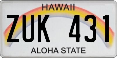 HI license plate ZUK431