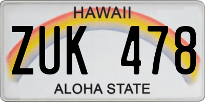 HI license plate ZUK478
