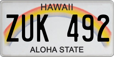 HI license plate ZUK492