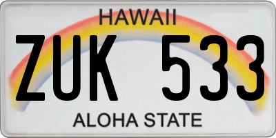 HI license plate ZUK533