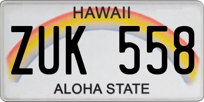 HI license plate ZUK558