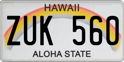 HI license plate ZUK560