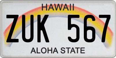 HI license plate ZUK567