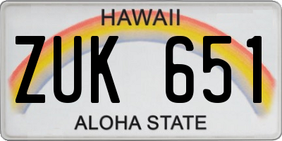 HI license plate ZUK651