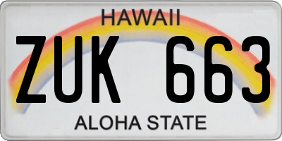 HI license plate ZUK663