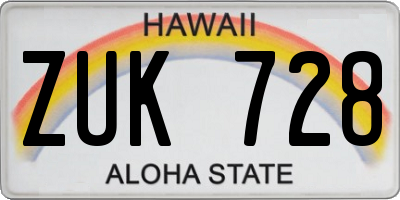 HI license plate ZUK728
