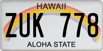 HI license plate ZUK778