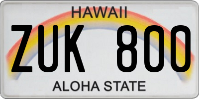 HI license plate ZUK800