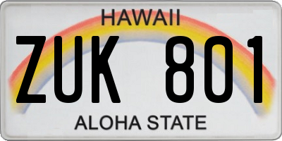 HI license plate ZUK801