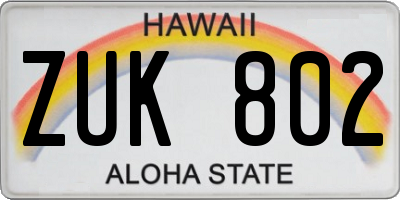 HI license plate ZUK802