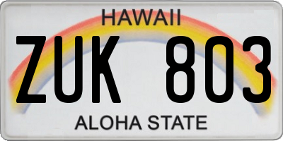 HI license plate ZUK803