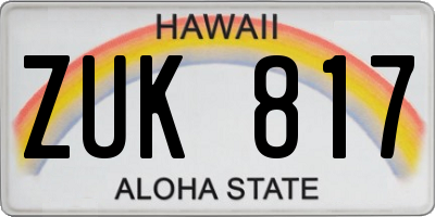 HI license plate ZUK817