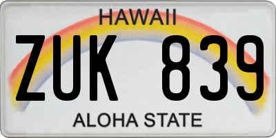 HI license plate ZUK839