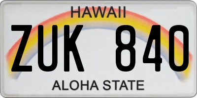 HI license plate ZUK840