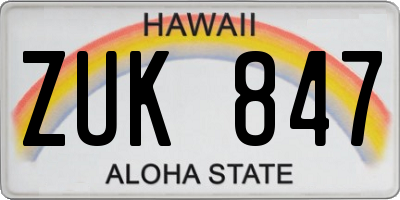 HI license plate ZUK847