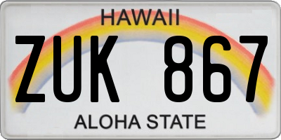HI license plate ZUK867