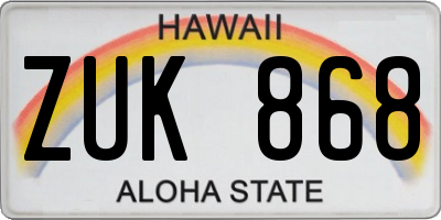HI license plate ZUK868