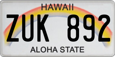 HI license plate ZUK892