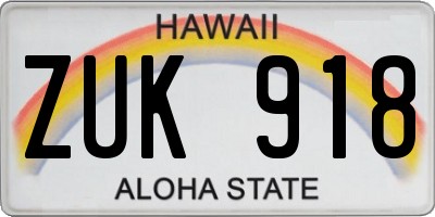 HI license plate ZUK918
