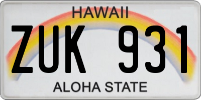 HI license plate ZUK931