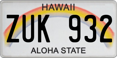 HI license plate ZUK932