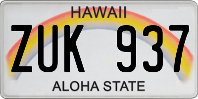 HI license plate ZUK937