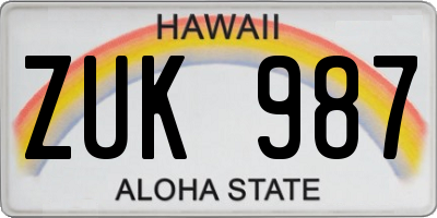 HI license plate ZUK987