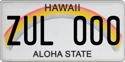 HI license plate ZUL000