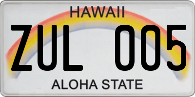 HI license plate ZUL005