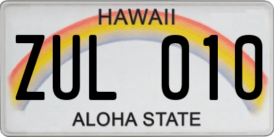 HI license plate ZUL010