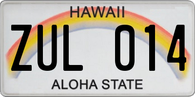 HI license plate ZUL014