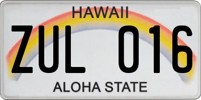 HI license plate ZUL016