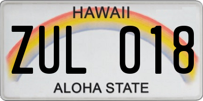 HI license plate ZUL018