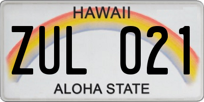 HI license plate ZUL021