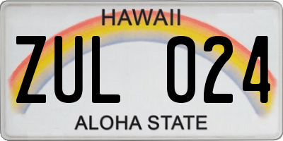 HI license plate ZUL024