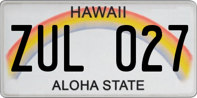 HI license plate ZUL027