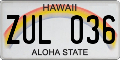 HI license plate ZUL036