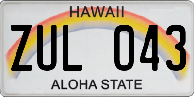 HI license plate ZUL043