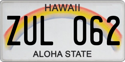 HI license plate ZUL062
