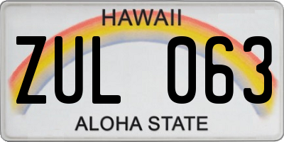 HI license plate ZUL063