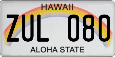 HI license plate ZUL080