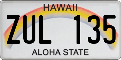 HI license plate ZUL135