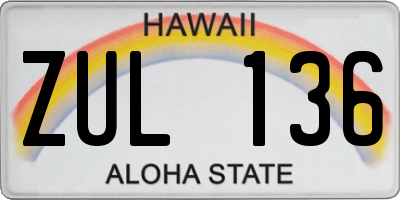 HI license plate ZUL136